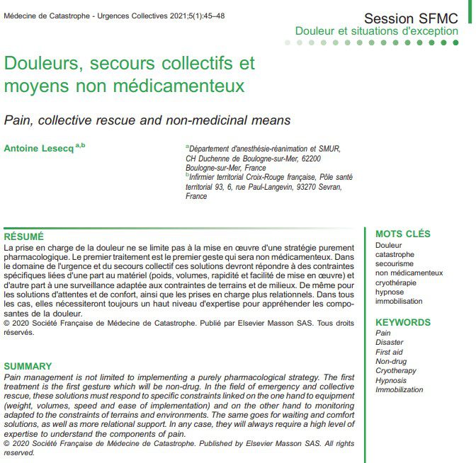 Article: Douleurs, secours collectifs, et moyens non médicamenteux