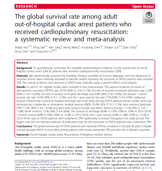 A systematic review and meta-analysis for cardiac arrest survival