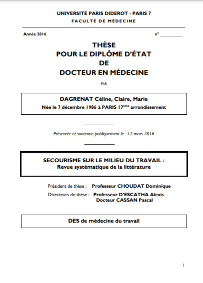 Thèse concernant le secourisme sur le milieu du travail