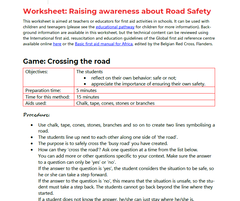 Activity Worksheet: Road Safety