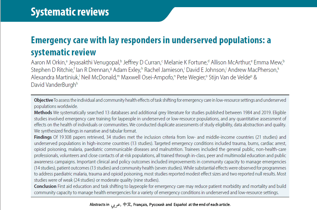 Emergency care with lay responders in underserved populations: a systematic review