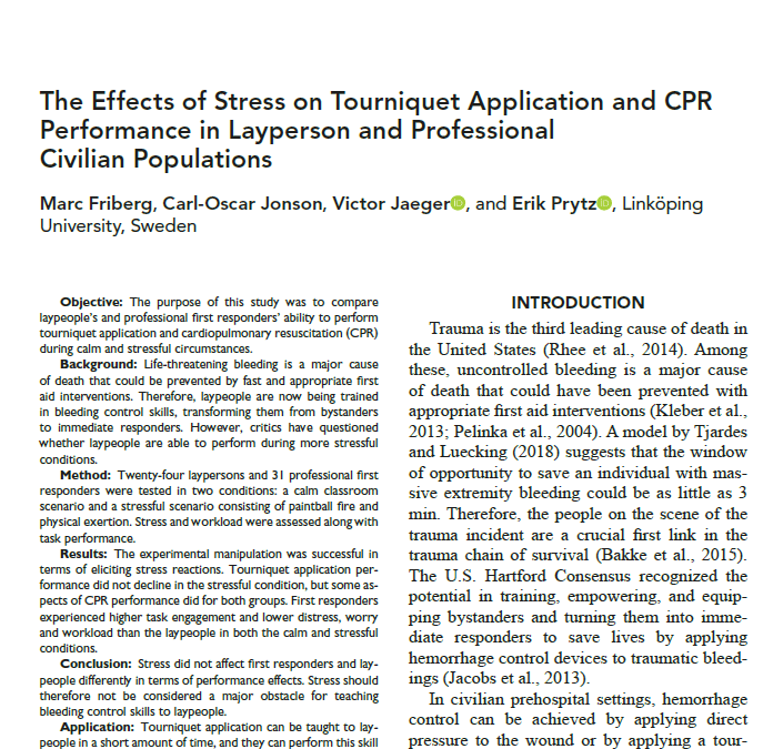 The Effects of Stress on Tourniquet Application and CPR Performance in Layperson and Professional Civilian Populations