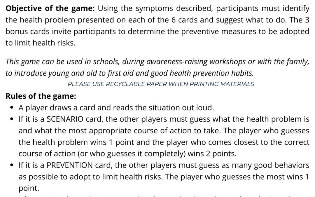 First Aid and Climate Change Scenario Card Game